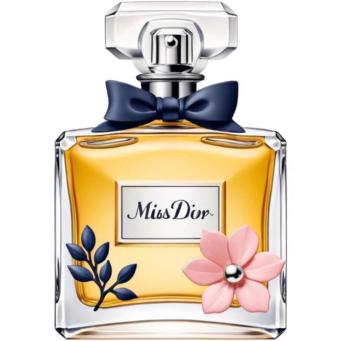Miss Dior perfume bottle with floral accents, chic emoji