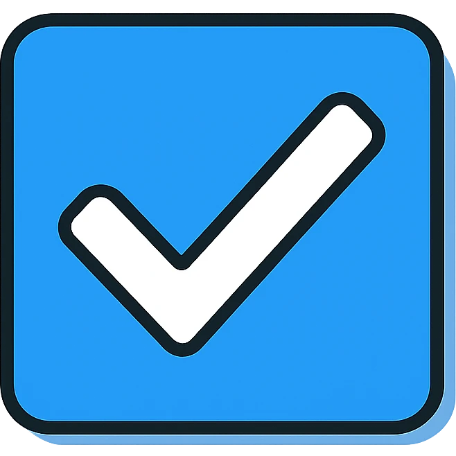 white check mark in a blue square with subtle shadow, minimal modern icon style emoji