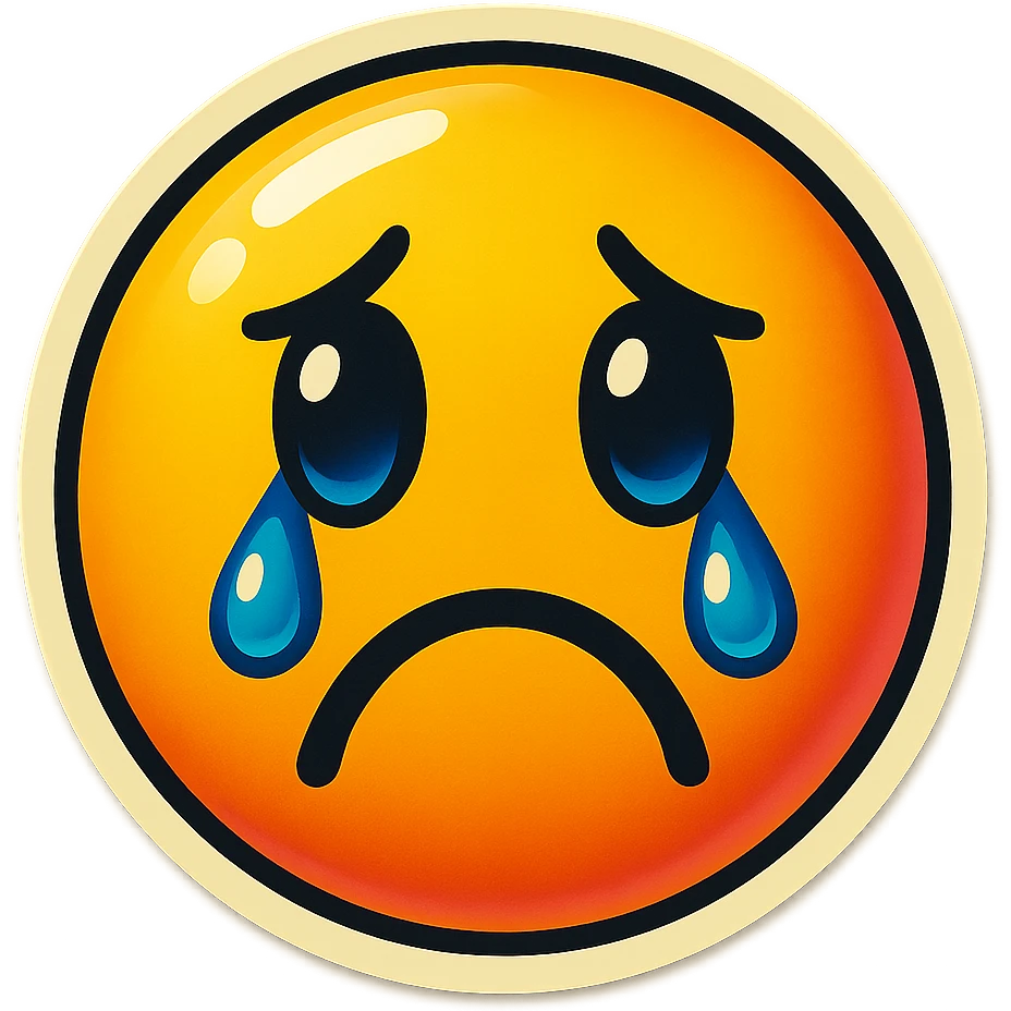 A face displaying a sadness emotion. The sticker should have a transparent background with a clear outline. Ensure the sticker is neatly composed and does not extend beyond the edges. emoji