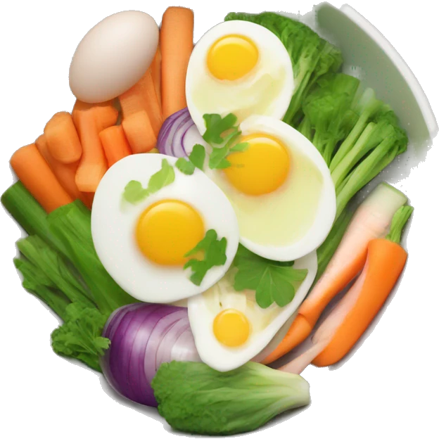 Bowl with sliced vegetables and egg emoji