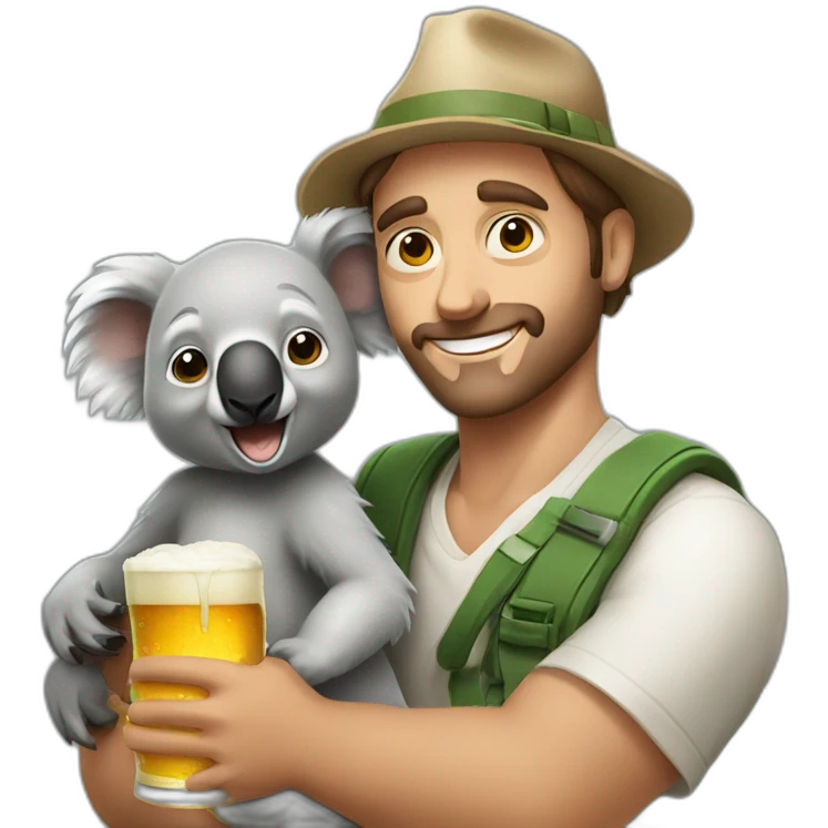 man with had of koala with beer on his hand  emoji