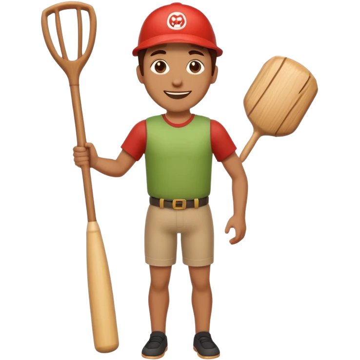 Make a wooden tube with a face and wooden legs and arms and a bat emoji
