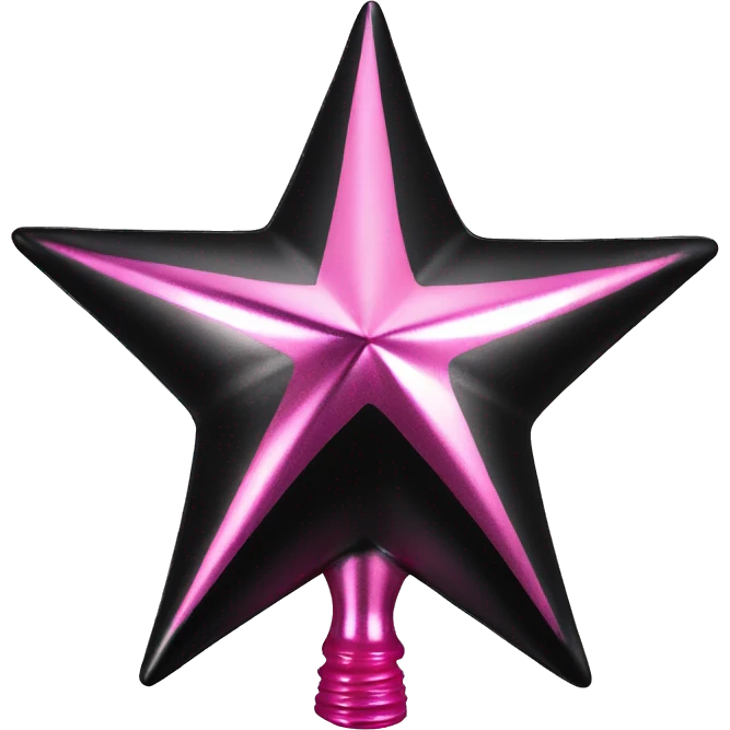 Realistic isolated black and pink metallic star christmas tree topper. emoji
