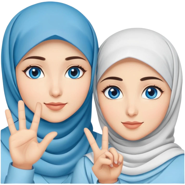 Turkish beautiful finish Konya two girls blue eyes with hijab and saying love with hand gesture emoji