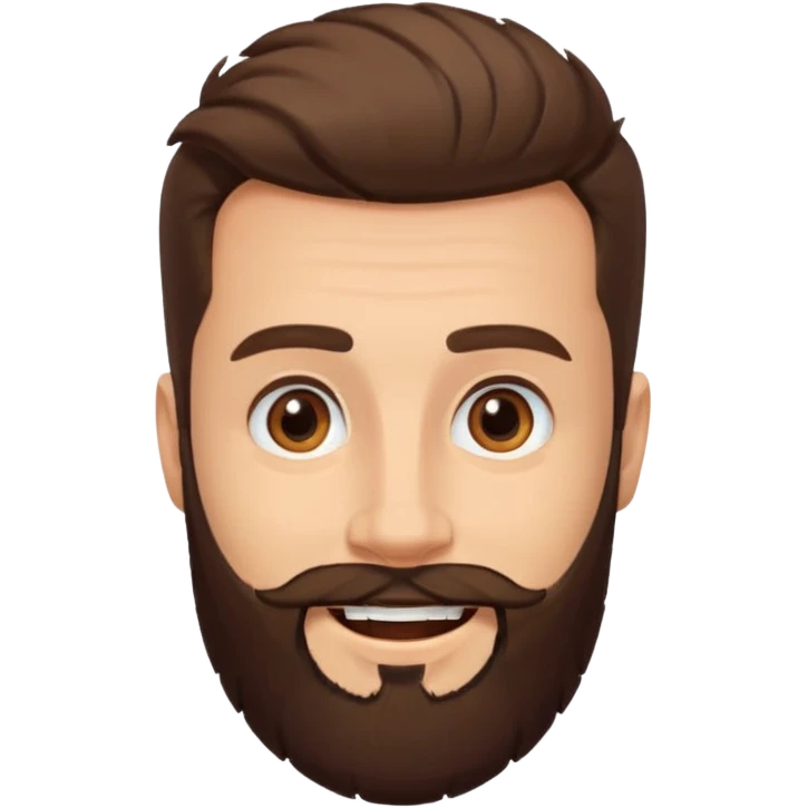 man, buzzed hair, brown eyes, full beard, smiling emoji