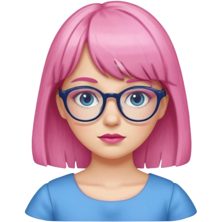 Cute white girl has bang and glasses wear pink make up and dress all blue emoji