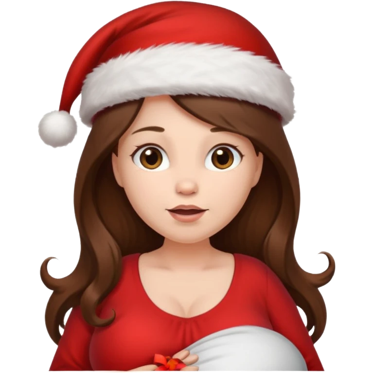 Pregnant long brown hair with Santa hat emoji