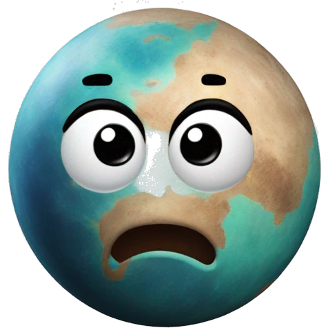 planet Neptune with a cartoon face but dirt on emoji