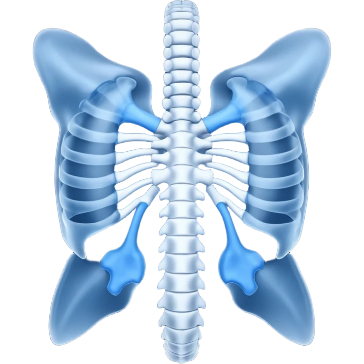 3D render of Spine X-Ray, X-Ray imaging aesthetic, translucent materials showing internal structure, vertebrae column in classic deep blue x-ray style, medical scan style, emoji style, isolated on white background --v 6.0. emoji