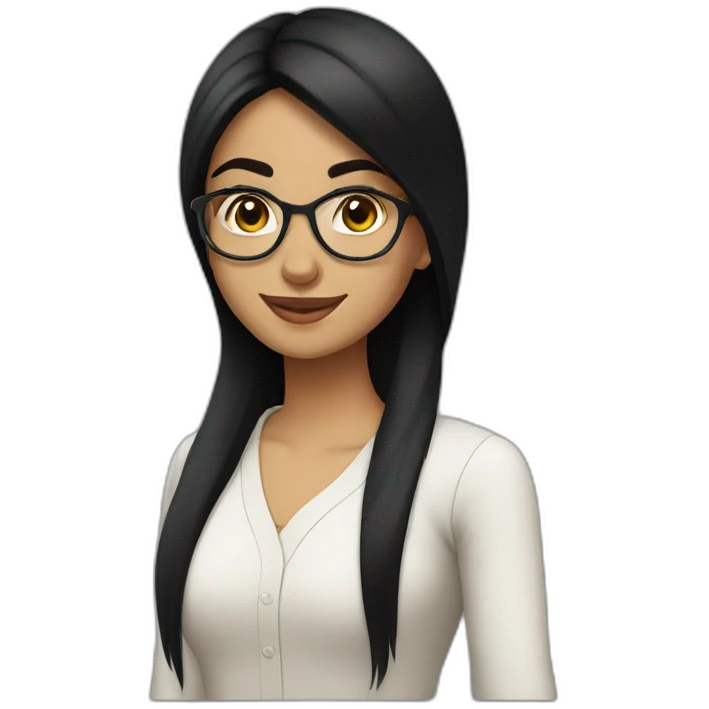 Arabe girl With glasses with long black straight hair and thick eyebrow smile emoji