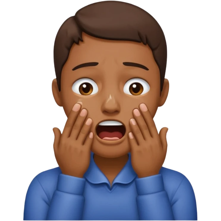 A crying face with an open mouth with hands around the neck choking itself  emoji
