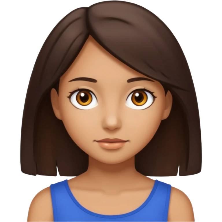 tan girl with shoulder length dark brown hair with brown eyes emoji