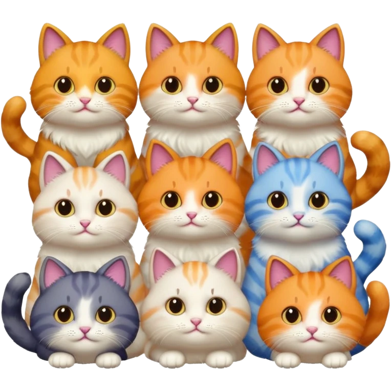 6 cats with different coloured coats emoji