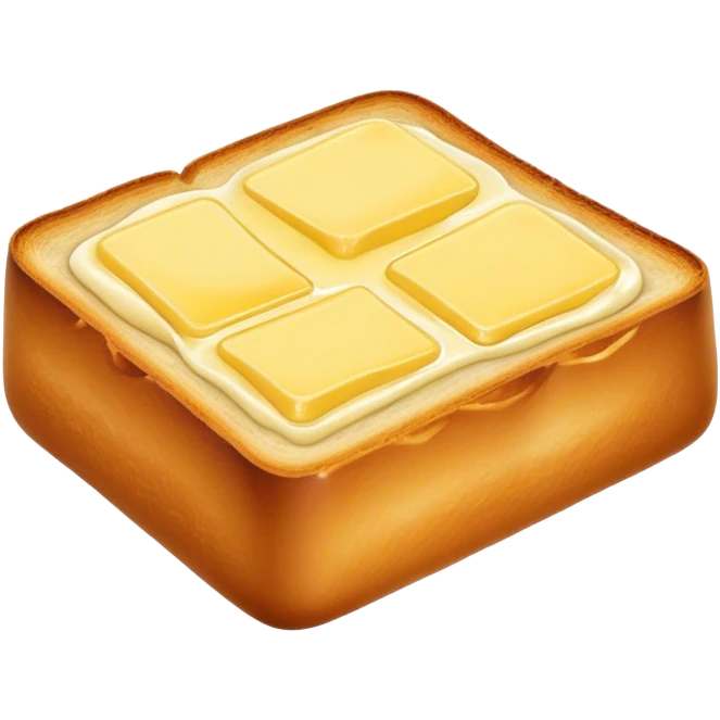 Cinematic warm toasted bread, golden-brown edges, butter melting into the surface, slightly crispy texture, simple and comforting, warm glowing background, inviting and homely. emoji