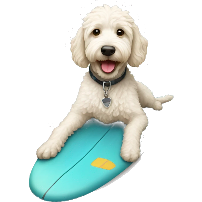White labradoodle on a surfboard emoji