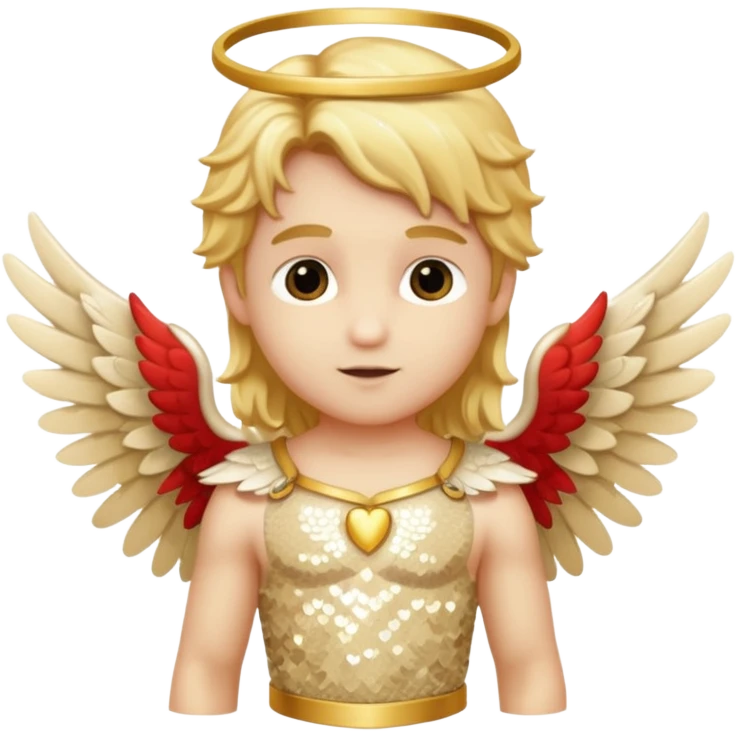 Cupid, God of Love from Gods and Goddesses with long golden blonde hair, cream sequin outfit emoji