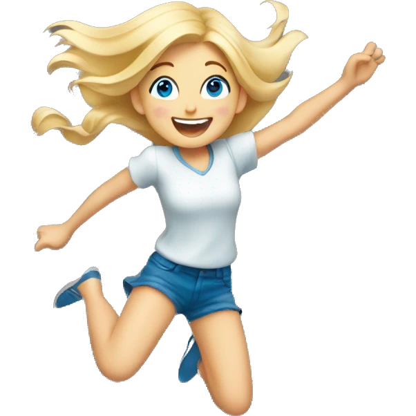 blonde blue eyed girl jumping excitedly emoji