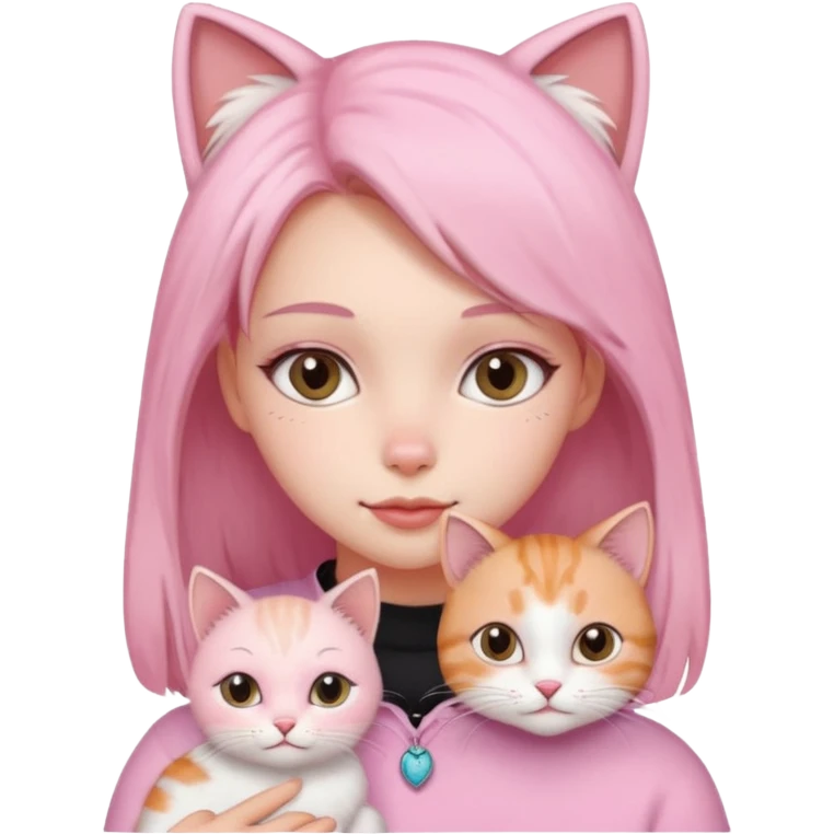 Девочка с кошкой в розовом emoji