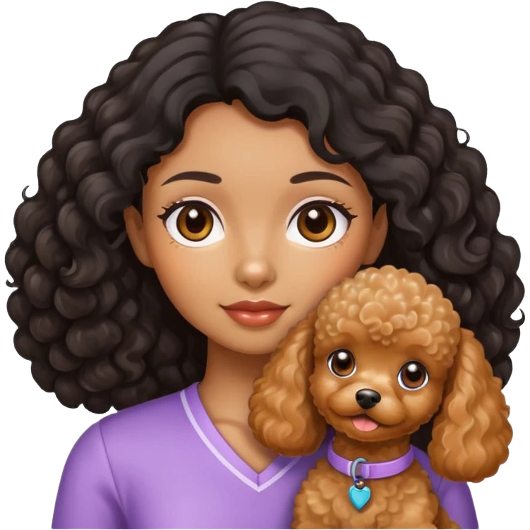 Girl wavy 2 A black hair brown skin and apricot toy poodle emoji