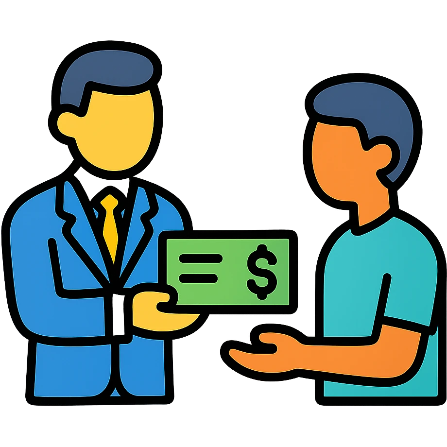 Employer handing paycheck to employee emoji