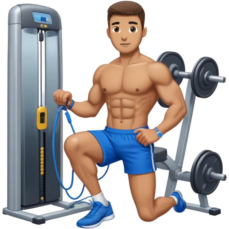 fit man with blue shorts using cable-machine emoji