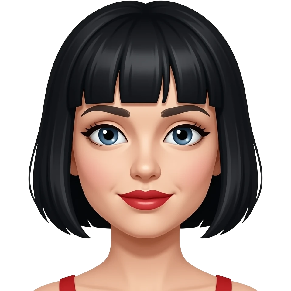 White chick with a black bob haircut with thin lips wearing red lipstick emoji