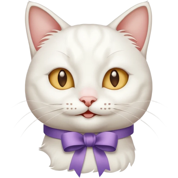 Head of a white cat, smiling, with a loose ribbon on top of its head
 emoji
