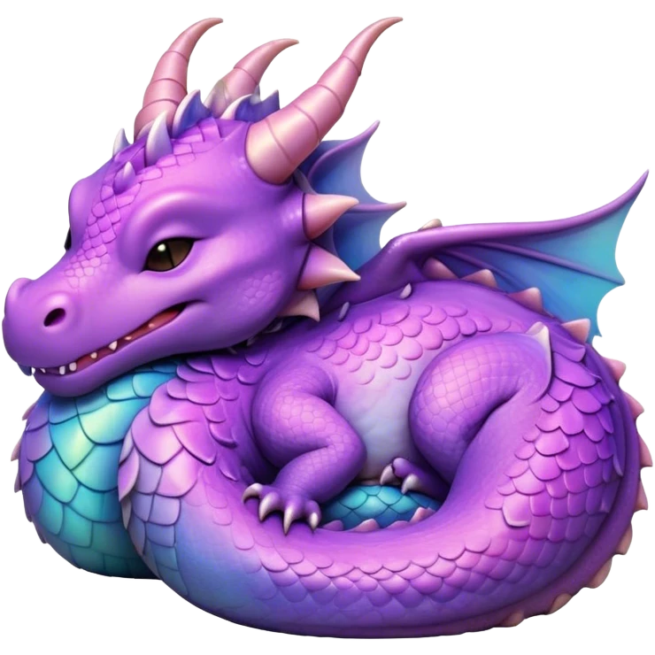 Meme-Worthy Cute Sleeping Dragon Portrait Emoji, Head resting peacefully with a contented smile, showcasing a sinuous, graceful build and a luxuriously soft, iridescent scaled body, eyes gently closed in serene, magical slumber, Simplified yet hilariously adorable features, highly detailed, glowing with a soft, drowsy mystical light, high shine, relaxed and utterly lovable, stylized with an air of playful fantasy, soft glowing outline, capturing the essence of a sleeping dragon that feels destined to become the next viral sensation of enchanted rest! emoji