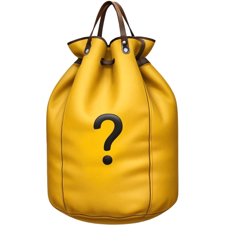 heavy bag printed with overstuffed with yellow question marks emoji