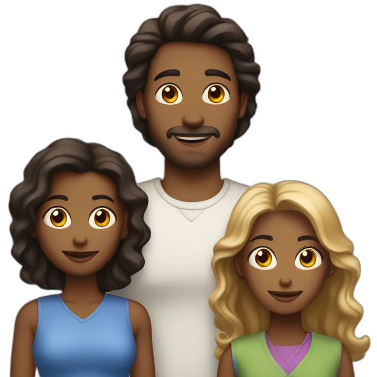 white brown hair man with ebony woman and two kids male and female emoji