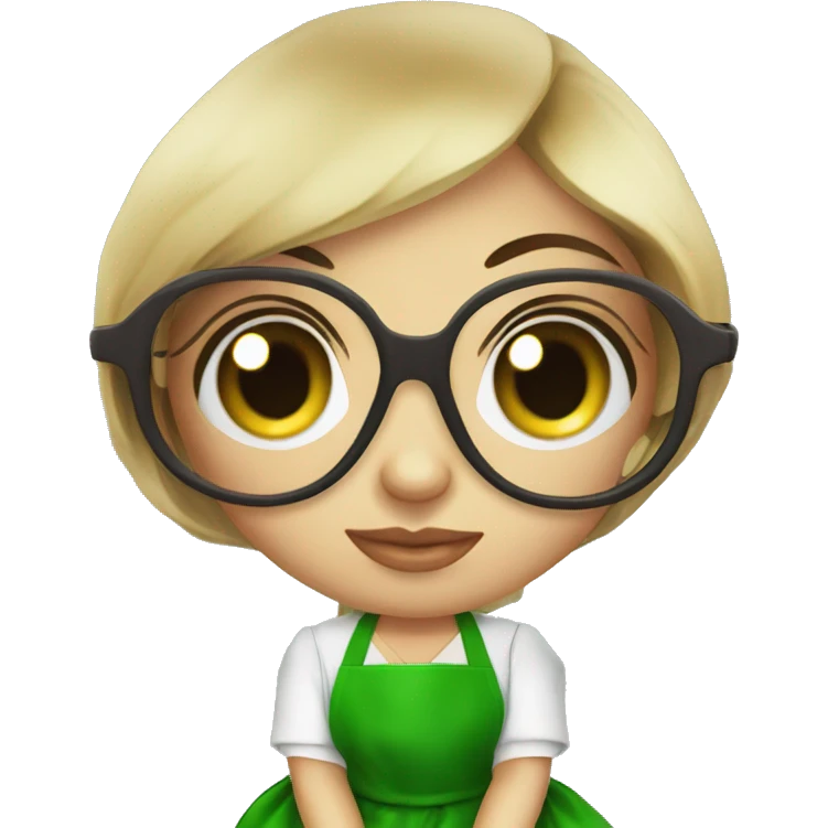 Mexican doll  big eyes green apron  with glasses cooking  emoji