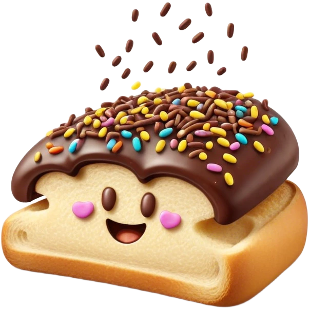 Cinematic Realistic Hagelslag Treat Emoji, depicted as crunchy chocolate sprinkles on buttered bread rendered with vivid textures and playful, inviting lighting. emoji