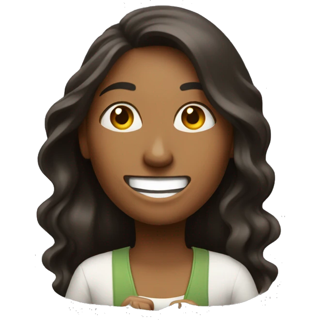 woman with long hair ith money on her hands with a big smile emoji