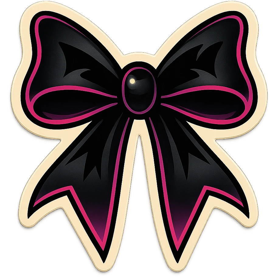 gothic bowtie, black and pink, retro stickers style emoji