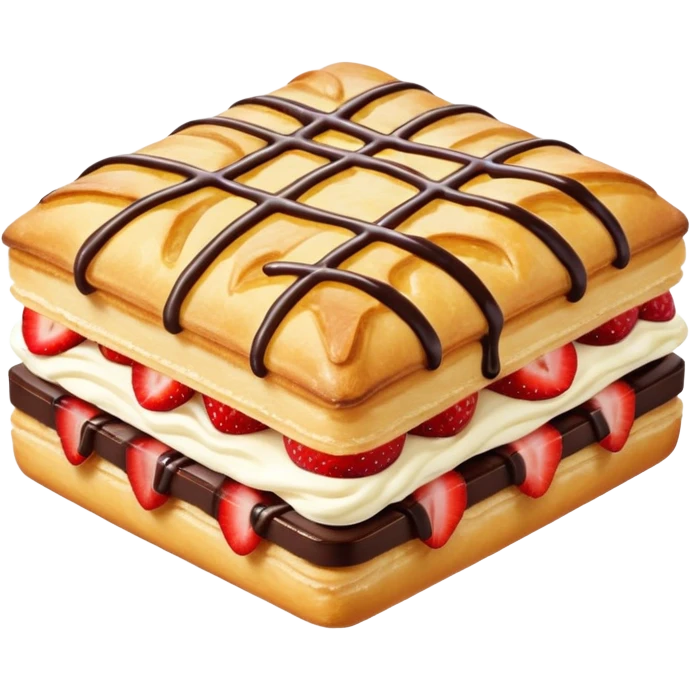 Strawberry cream pastry with drizzled chocolate  emoji