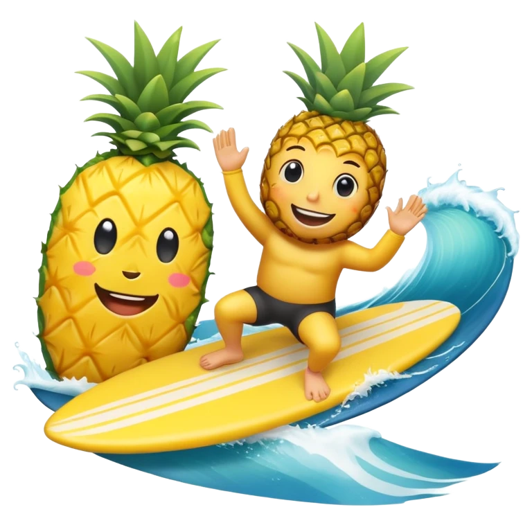 pineapple riding a surf board while smiling emoji
