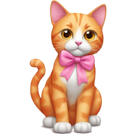 cute orange cat with cute eyes and a pink bow on its head emoji