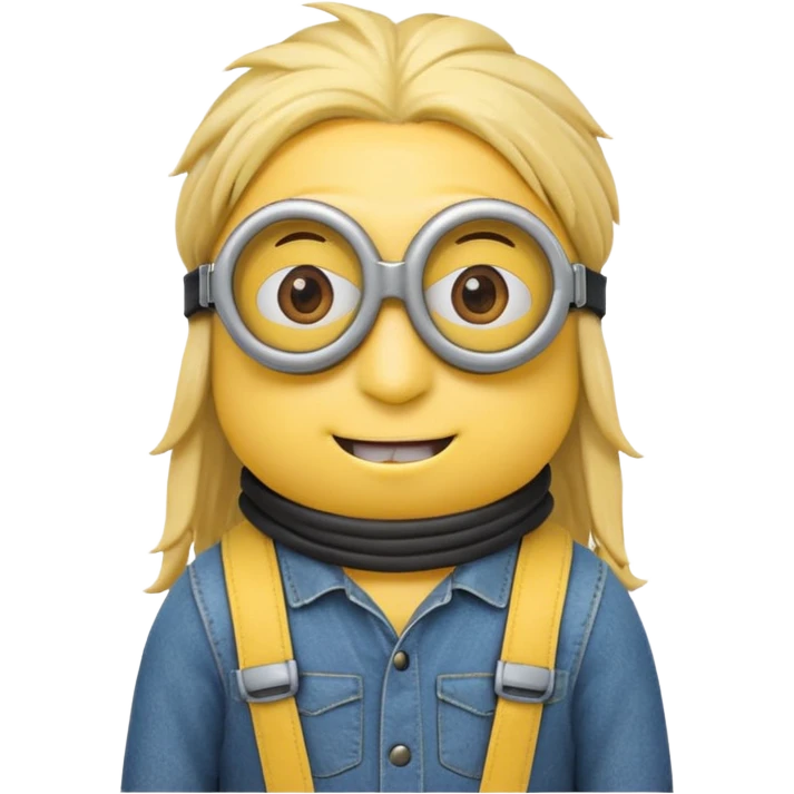Minion emoji with a round head like normal emojis and a smurk like this emoji but a minion so basically that emoji with the goggles and the hair and not a funny head shape 😏 it should look like an actual minion not a human with minion hair  emoji