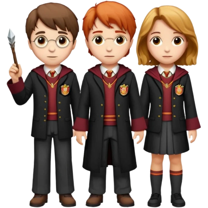harry potter, ronald weasley and hermione granger in gryfinndor uniform emoji