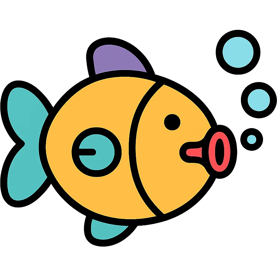 icon of a stylized fish-shaped bubble machine, modern, clean, no text emoji