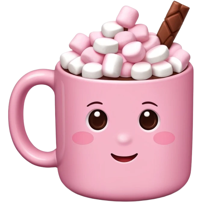 Hot chocolate in pink mug with marshmallows  emoji
