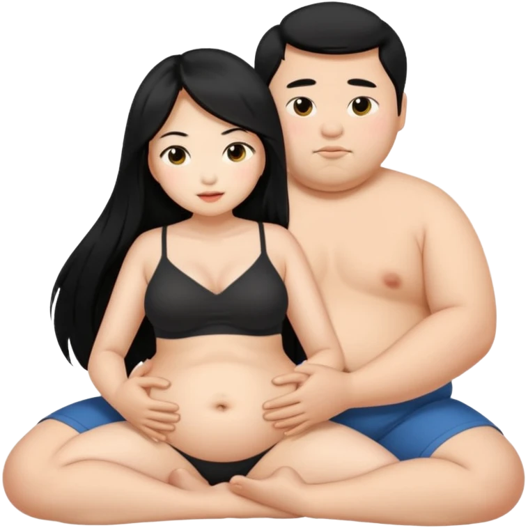 long black hair asian girl having intercourse with fat and short asian man emoji