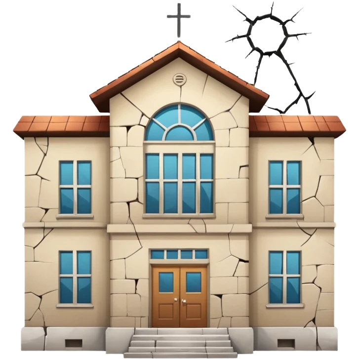 Abandoned school, cracked walls, broken windows, no background, simple style, minimal details emoji