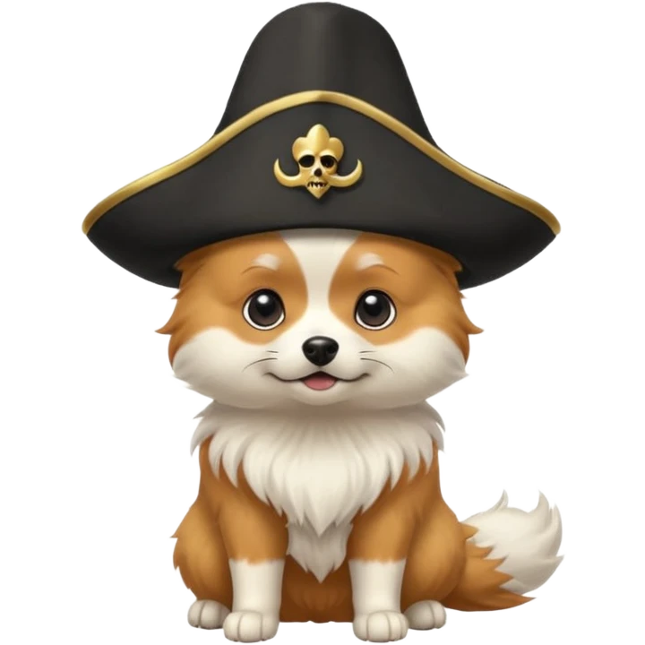 Roux fur Spitz dog with black tricorne hat emoji