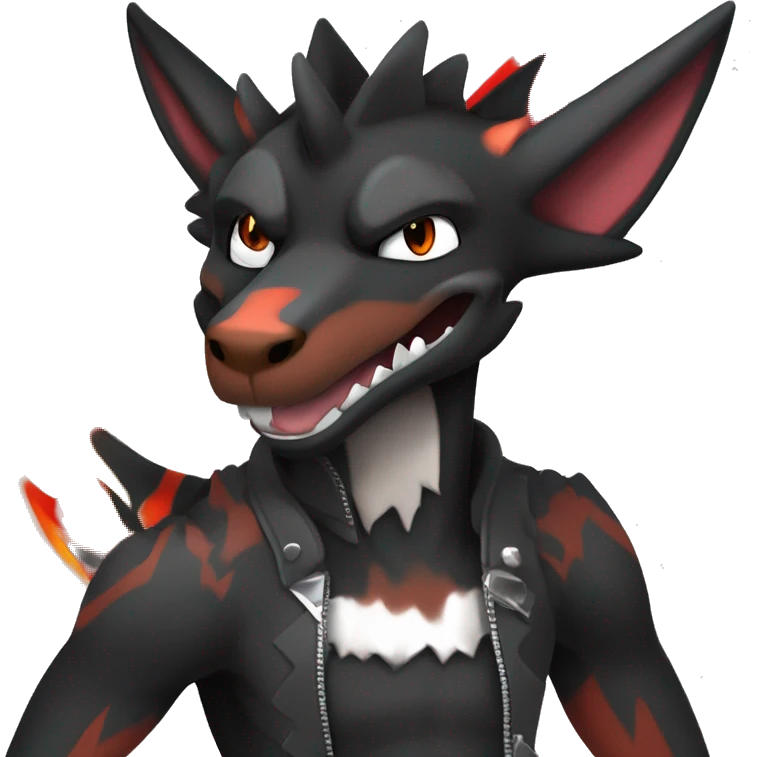 Black Cool Edgy Anthro Sergal-Houndoom-Charizard Fakémon  with White and Red Edgy markings emoji