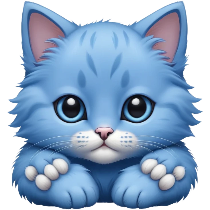 The head of a blue kitten with large eyes, resting on its big paws. Minimalist design with no detailed features, focusing on the kitten's adorable face and large paws. emoji