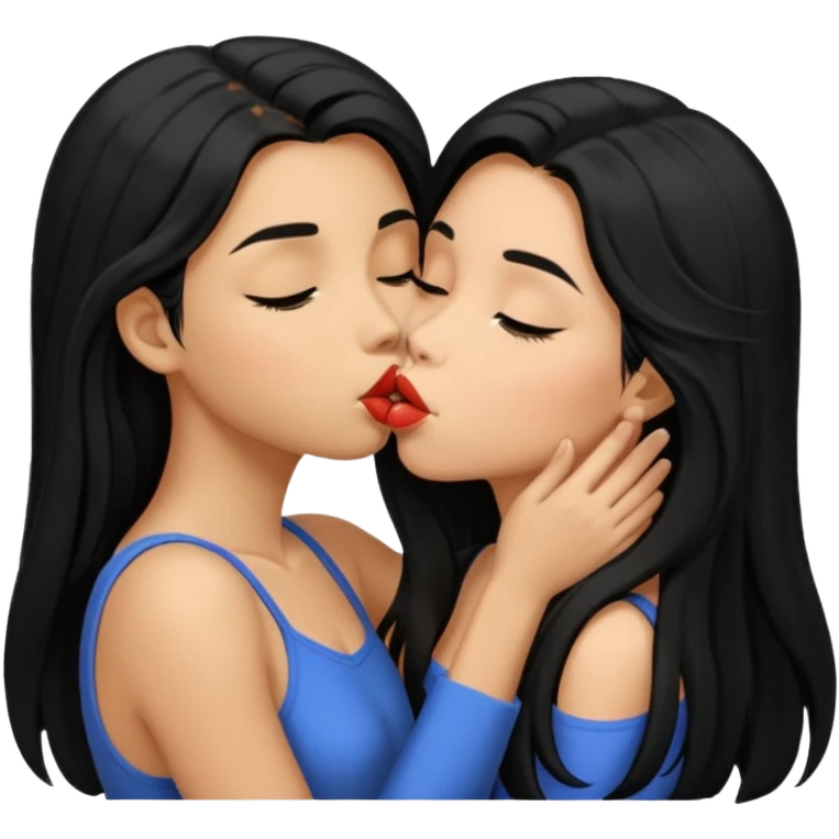 two girls kissing passionately black long hair tan skin emoji