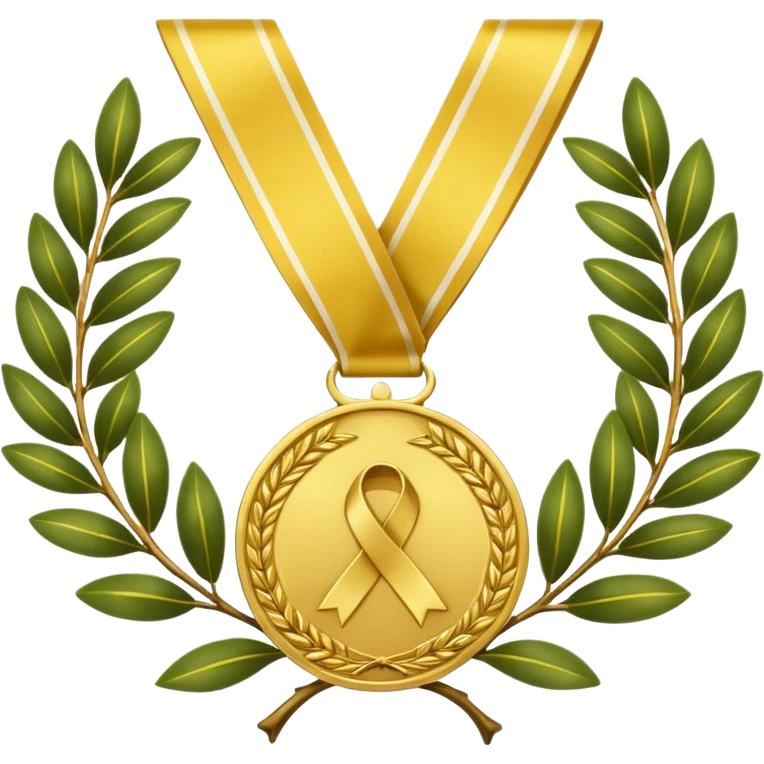 A golden medal with a glossy finish, featuring a central gold awareness ribbon symbol. The ribbon is surrounded by two laurel branches, one on each side, adding a touch of prestige. At the bottom, a small ornamental 'X' symbol completes the design emoji