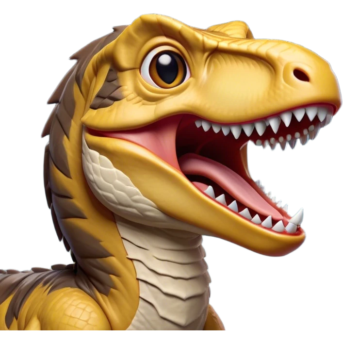 Cinematic Cute Yawning jurassic park Velociraptor Portrait Emoji, Head tilted slightly with a dramatic, wide-open yawn, showcasing a lean, powerful body with a relaxed snout and sleepy, half-closed eyes that hint at both ferocity and fatigue, Simplified yet irresistibly cute features, highly detailed, glowing with a soft, cozy prehistoric glow, high shine, relaxed yet expressive, stylized with a hint of whimsical ancient ease, soft glowing outline, capturing the essence of a drowsy yet endearing jurassic park Velociraptor that appears ready to stretch and yawn its way out of the screen! emoji