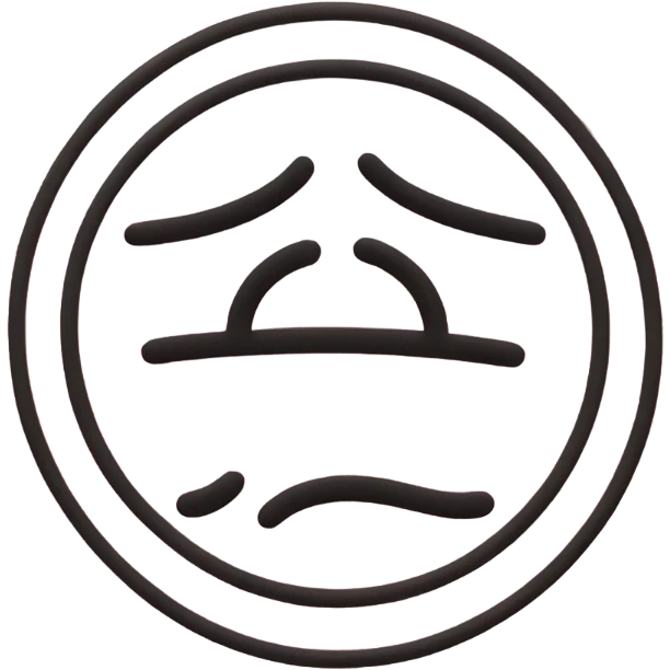 A pink circle is with 2 short black lines on it with blush emoji